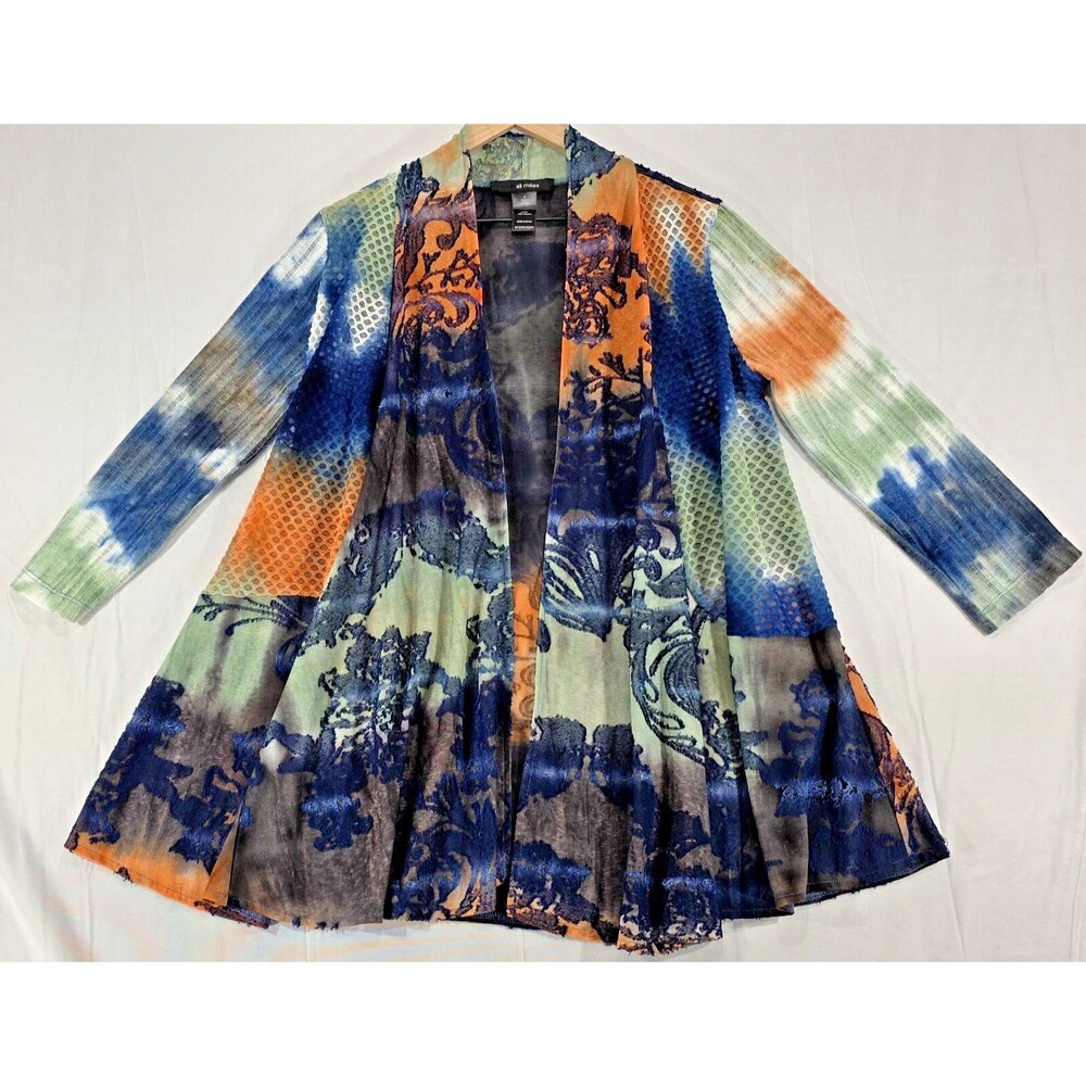 Ali Miles Paisley Tie Dye Artsy Kimono Jacket S Crinkle Mesh Cardigan Lagenlook